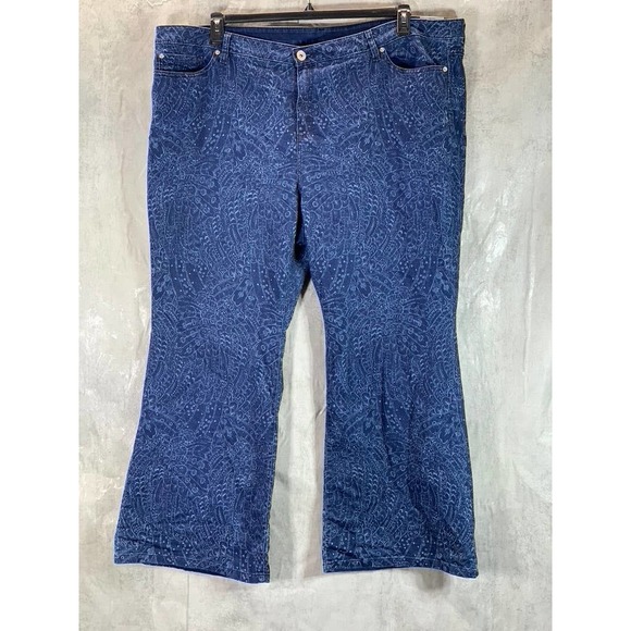 INC International Concepts Denim - INC Women's Plus MD Indigo High-Rise Lazer-Print Flare-Leg Jeans SZ 28W